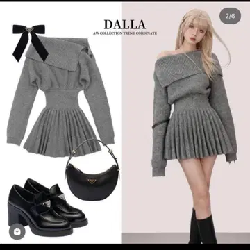 새상품급 DALLA 오프숄더 플리츠 원피스 니트 원피스 다라
