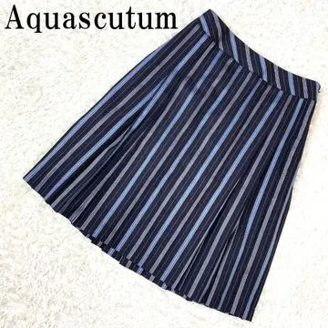 아쿠아스큐텀 플리츠 스커트 스트라이프 네이비 8 B9845