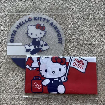 오이타 공항 한정판 헬로키티 손수건 부채 세트 HELLO KITTY