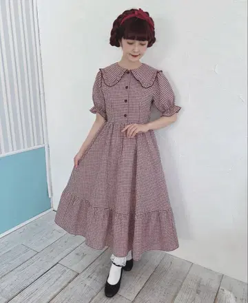 시마무라 아오키 미사코 깅엄 체크 원피스