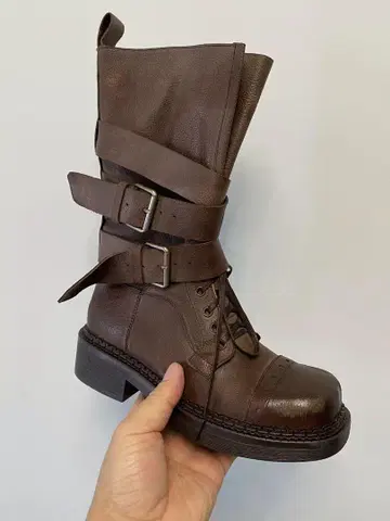 소가죽 서부 부츠 핸드메이드 가죽 부츠 중간 통 굵은 굽 사계절