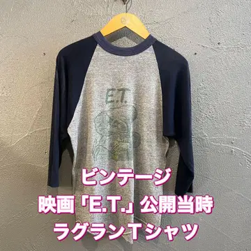 80s 빈티지 영화 E.T. 7부 소매 래글런 티셔츠 그레이/네이비