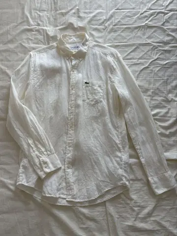 LACOSTE 린넨 버튼 다운 긴팔 셔츠
