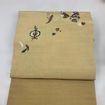 지 나고야 오비 베이지 죽순 채소 순수 실크 직물 새상품급