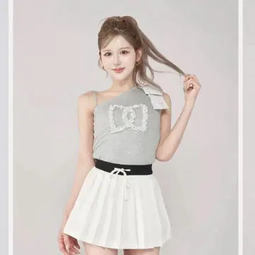 다리치 빅 리본 원숄더 상의 그레이 택 포함 새상품