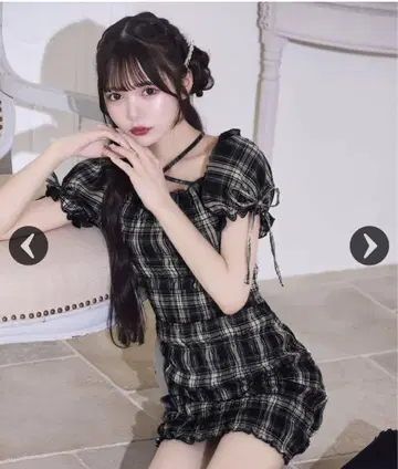 michellMacaron 셔링 체크 미니 원피스
