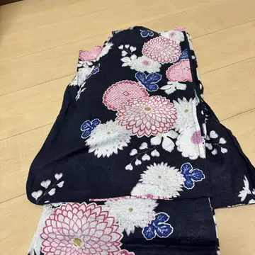 유카타 오비 세트 다크 블루 꽃무늬