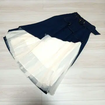 리젝시 튤 도킹 플레어 스커트 데님 인디고