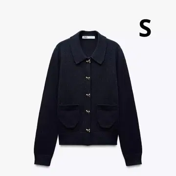 ZARA 자라 리본 버튼 니트 가디건 자켓 네이비 S