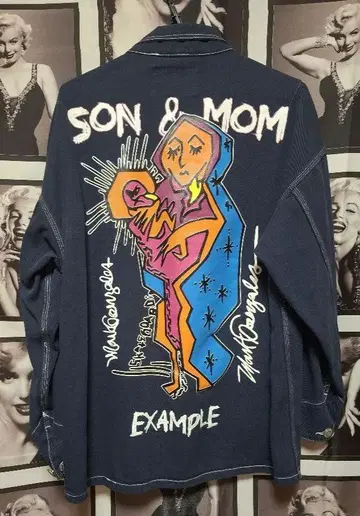 EXAMPLE과 Mark Gonzales 콜라보 커버올 데님 자켓