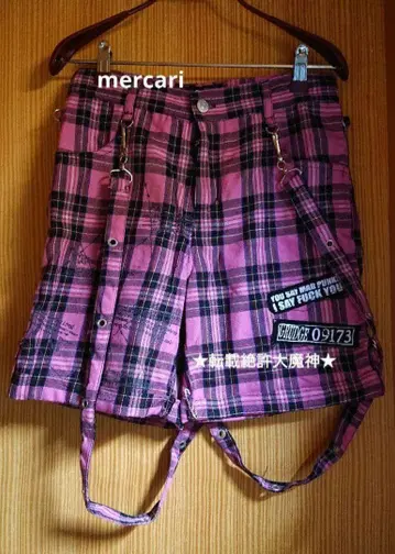 00s MAD PUNKS 핑크 체크 무늬 숏팬츠 머드펑크스