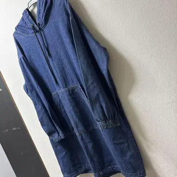 새상품급 큐브 슈가 여성용 데님 롱 후드티 밑단 조임 포함