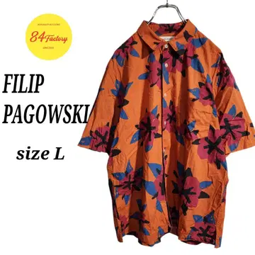 FILIP PAGOWSKI GU 반팔 올 패턴 셔츠 오렌지 남성용 L