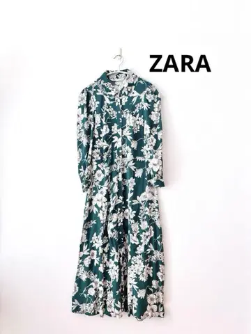 ZARA 자라 플로럴 프린트 롱 원피스 그린 꽃무늬 셔츠 원피스