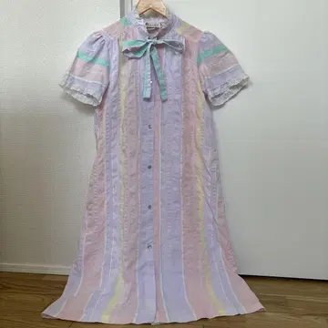 80s 90s 시어서커 원피스 빈티지 파스텔 레이스