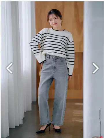작은 키를 위한 COHINA 와이드 스트레이트 데님 라이트 인디고