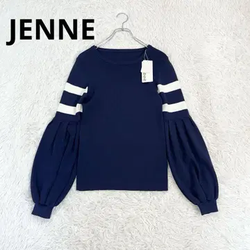 미사용 JENNE 제뉴 소매 보더 라인 풀오버 리브 니트 네이비