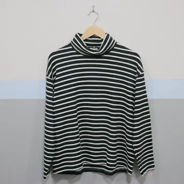 EN ROUTE 코튼 밀라노 리브 보더 터틀넥 티셔츠