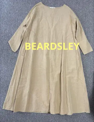 BEARDSLEY 면 린넨 베이지 스티치 롱 루즈핏 원피스
