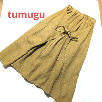 tumugu: 랩 스타일 개더 스커트 린넨 100%