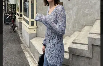 새상품 CLANE CROCHET V NECK LONG KNIT TOPS