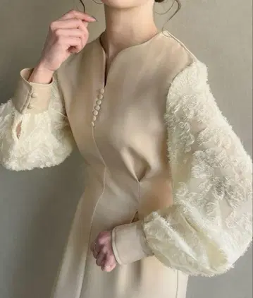 샤기 슬리브 허리 턱 원피스