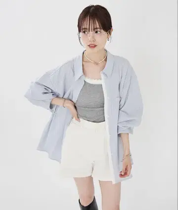 mystic 모리카와 기획 레이어드 스트라이프 드로스트 셔츠 블루