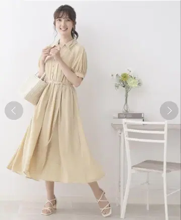 쿠튀르 브로치 오픈 셔츠 카라 두근거림 원피스 베이지 원피스