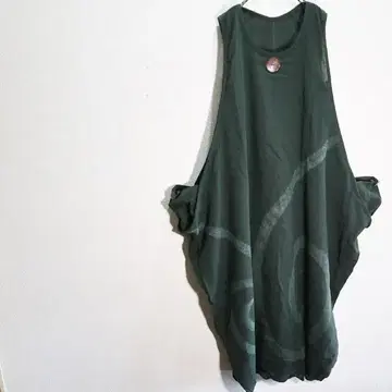 변형 벌룬 동양풍 롱 원피스 면 짙은 녹색 계열 No.028099