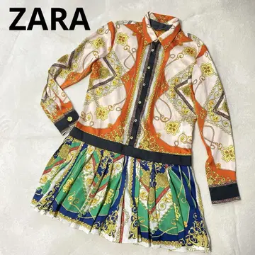 ZARA 자라 체인 패턴 올 패턴 스카프 패턴 플리츠 셔츠 원피스