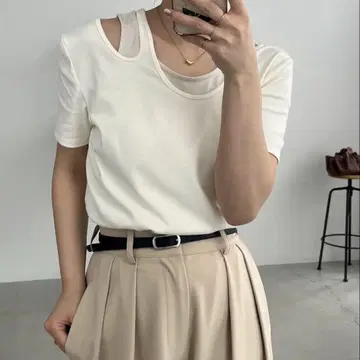 레이어드 아지메 넥 T셔츠