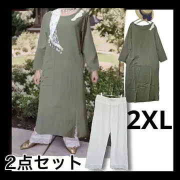 A857 빅 사이즈 카키 그린 원피스와 속바지 2 LL