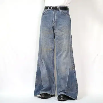 [ 리메이크 ] 재구축 와이드 플레어 데님 슬랙스 배기 컬러 스티치