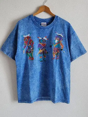 90s00s 헤인즈 올드 티셔츠 스톤 워시 빈티지 구제 의류 인디언