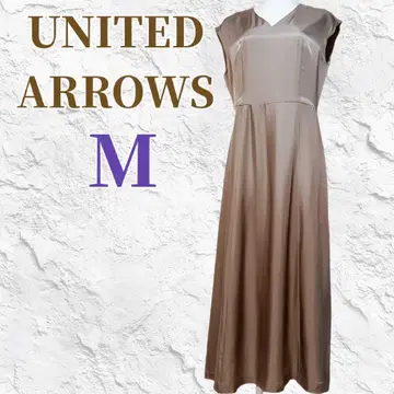 UNITED ARROWS 슬리브리스 롱 원피스 고급 새틴 V넥