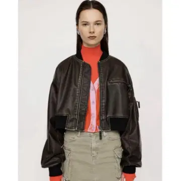 VINTAGE F/LEATHER CROP 블루종 SLY