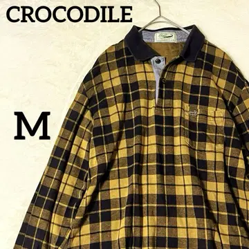 CROCODILE 카멜/네이비 체크 피케 셔츠 긴팔 [ 656 ]