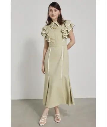 프릴 슬리브 바이컬러 원피스