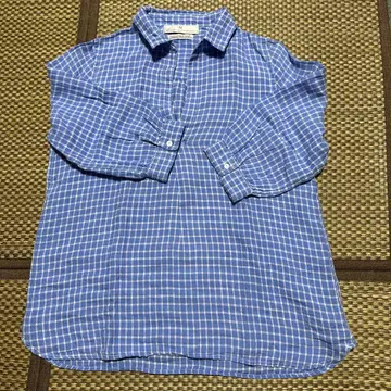 애프터눈 티 스키퍼 셔츠 7부 소매 스카이블루 체크