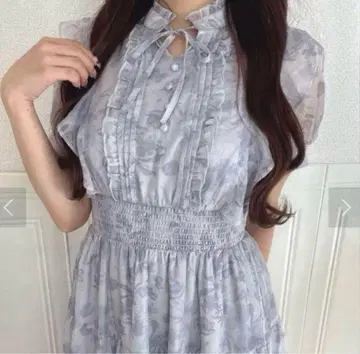 evelyn 라메 프릴 꽃무늬 OP 롱 원피스 블루