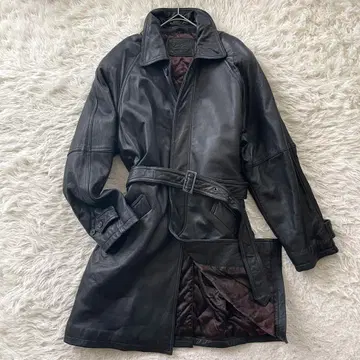 스탠드 칼라 천연 가죽 롱 가죽 코트 자켓