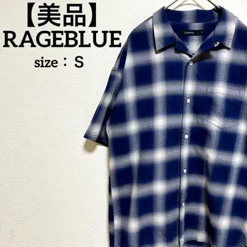 RAGEBLUE 반팔 옴브레 체크 셔츠 블루 그레이 S
