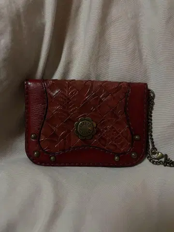 ANNA SUI 가죽 빨간색 카드 케이스 뜨개질 무늬