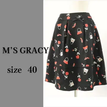 M'S GRACY 플레어 스커트 장미 모티브 백 사이즈 40