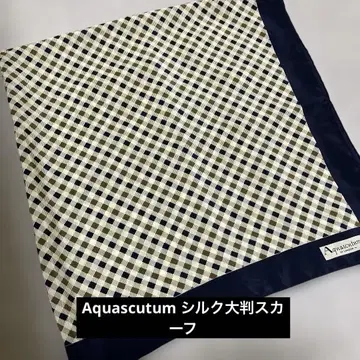 Aquascutum 실크 대형 스카프 베이지 네이비 체크
