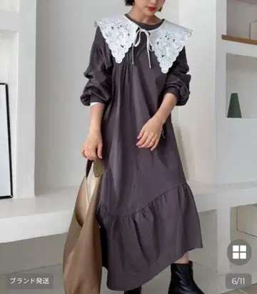 [ 새상품 ] 주멜로 탈부착 카라 개더 원피스 S 차콜