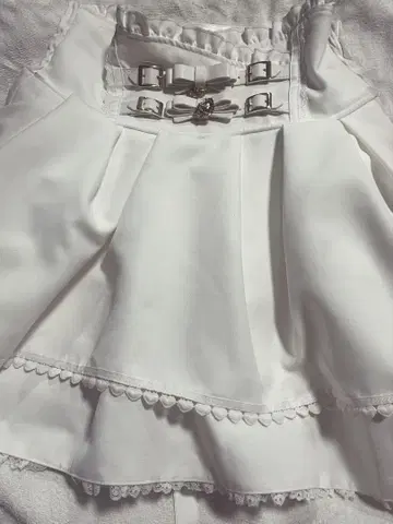 LIZLISA 2단 리본 벨트 치마바지 스커트 코르셋 프릴 화이트