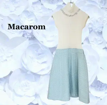 [ Macarom ] 슬리브리스 원피스 [ F ] 화이트 니트 비즈