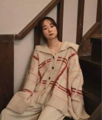 [ 마이딜 ] 체크 패턴 가디건 레드