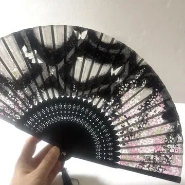 금고당 교토 부채 밤벚꽃 나비 실버 라메